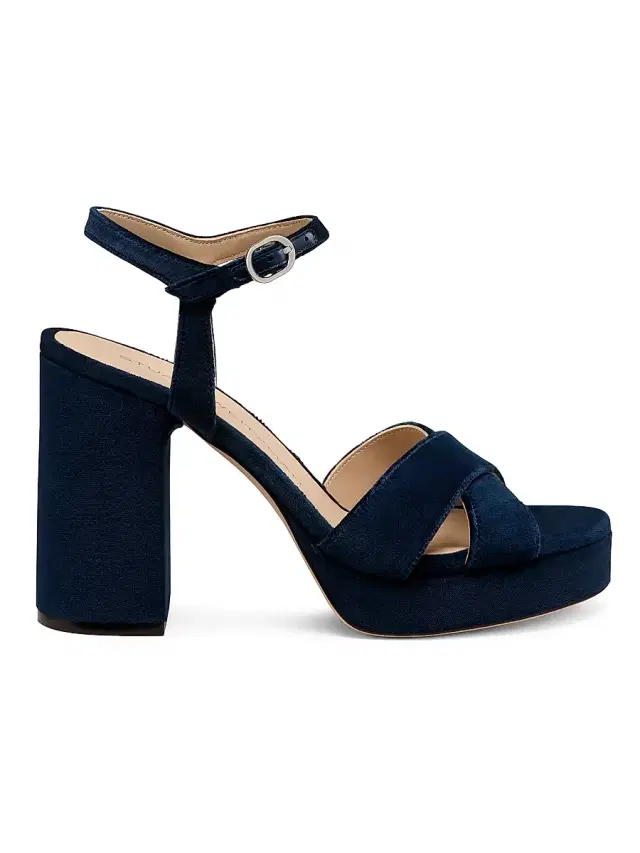 Stuart Weitzman Women's Dayna 90MM Velvet Platform Sandals - Navy Blue