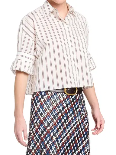 TWP Women's Next Ex Striped Cotton-Blend Crop Shirt - White Wine - Size Medium | Thumbnail 2 TWP Women's Next Ex Striped Cotton-Blend Crop Shirt - White Wine - Size Medium | Thumbnail 2