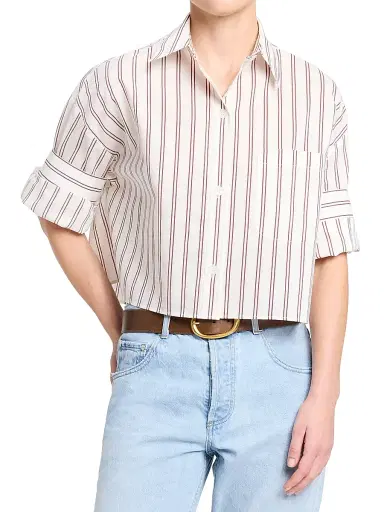 TWP Women's Next Ex Striped Cotton-Blend Crop Shirt - White Wine - Size Medium | Thumbnail 3 TWP Women's Next Ex Striped Cotton-Blend Crop Shirt - White Wine - Size Medium | Thumbnail 3