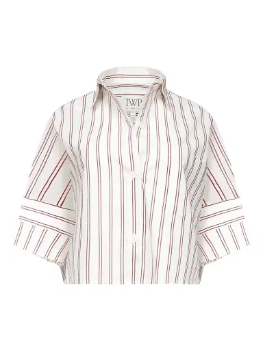 TWP Women's Next Ex Striped Cotton-Blend Crop Shirt - White Wine - Size Medium | Thumbnail 1 TWP Women's Next Ex Striped Cotton-Blend Crop Shirt - White Wine - Size Medium | Thumbnail 1