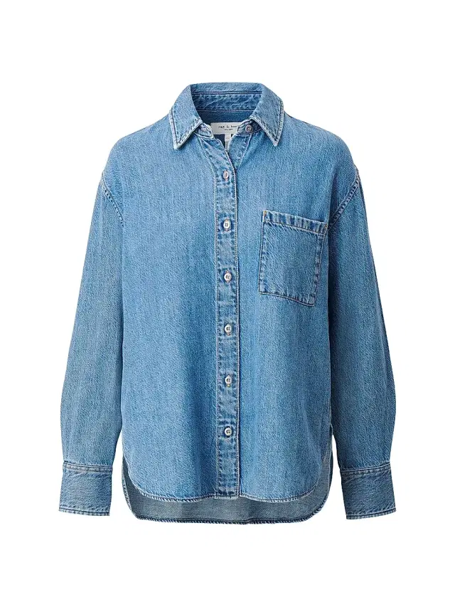 rag & bone Women's Connie Ultra Featherweight Denim Button-Front Shirt - Everglade