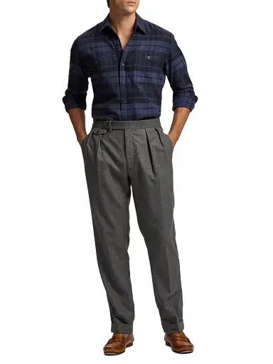 Ralph Lauren Purple Label Men's Plaid Cotton Flannel Button-Front Shirt - Dark French Blue Melange | Thumbnail 2