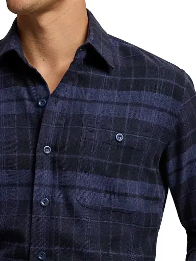 Ralph Lauren Purple Label Men's Plaid Cotton Flannel Button-Front Shirt - Dark French Blue Melange | Thumbnail 6