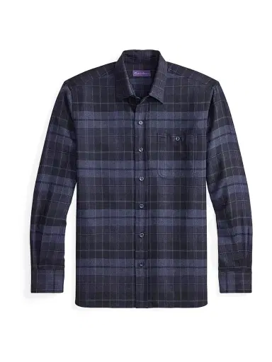 Ralph Lauren Purple Label Men's Plaid Cotton Flannel Button-Front Shirt - Dark French Blue Melange | Thumbnail 1