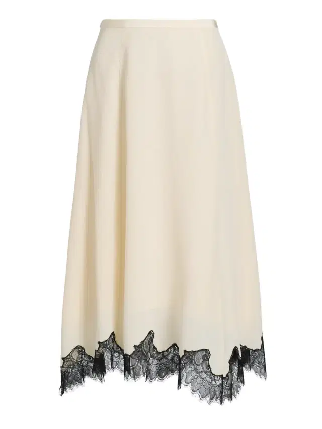 Ulla Johnson Women's Rosine Asymmetric Contrast Lace-Trimmed Silk Midi-Skirt - Creme