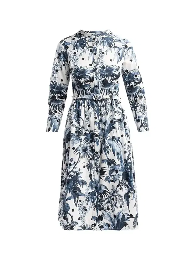 Oscar de la Renta Women's Printed Midi Shirtdress - Navy White