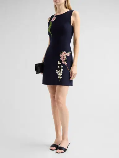 Oscar de la Renta Women's Floral-Embroidered A-Line Mini Dress | Thumbnail 4 Oscar de la Renta Women's Floral-Embroidered A-Line Mini Dress | Thumbnail 4