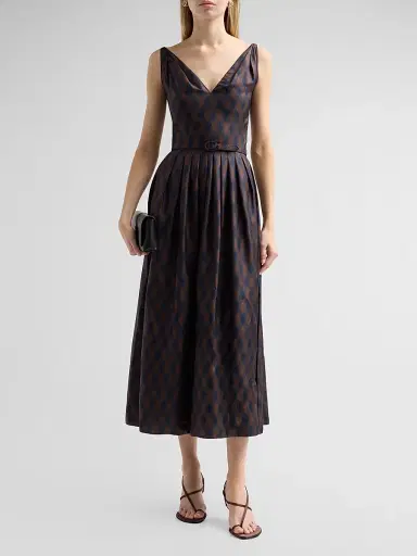 Oscar de la Renta Women's Argyle Silk Twill Day Dress | Thumbnail 2