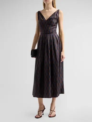 Oscar de la Renta Women's Argyle Silk Twill Day Dress | Thumbnail 4