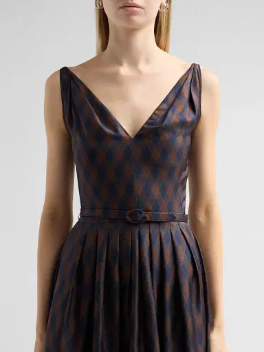 Oscar de la Renta Women's Argyle Silk Twill Day Dress | Thumbnail 5