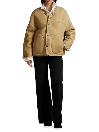 Polo Ralph Lauren Women's Leather & Shearling Button-Front Jacket - Taupe Cream | Thumbnail 2