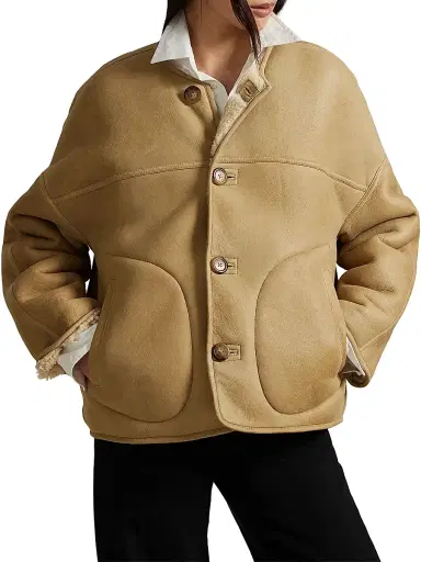 Polo Ralph Lauren Women's Leather & Shearling Button-Front Jacket - Taupe Cream | Thumbnail 3
