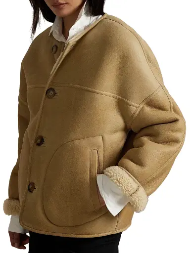Polo Ralph Lauren Women's Leather & Shearling Button-Front Jacket - Taupe Cream | Thumbnail 4
