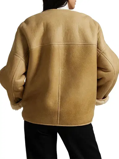 Polo Ralph Lauren Women's Leather & Shearling Button-Front Jacket - Taupe Cream | Thumbnail 5