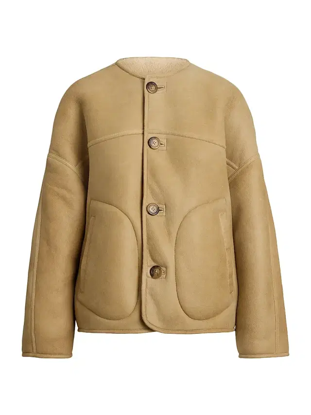 Polo Ralph Lauren Women's Leather & Shearling Button-Front Jacket - Taupe Cream