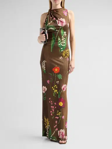 Oscar de la Renta Women's Mixed Botanical Jersey Day Dress | Thumbnail 2 Oscar de la Renta Women's Mixed Botanical Jersey Day Dress | Thumbnail 2