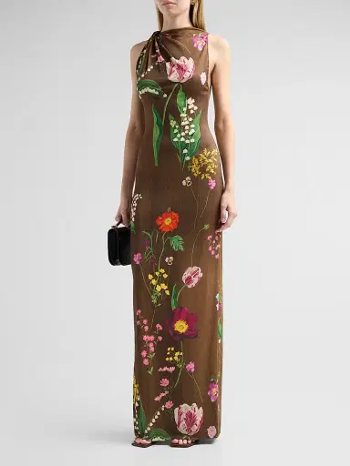 Oscar de la Renta Women's Mixed Botanical Jersey Day Dress | Thumbnail 4 Oscar de la Renta Women's Mixed Botanical Jersey Day Dress | Thumbnail 4
