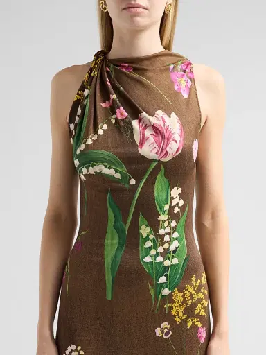 Oscar de la Renta Women's Mixed Botanical Jersey Day Dress | Thumbnail 5 Oscar de la Renta Women's Mixed Botanical Jersey Day Dress | Thumbnail 5