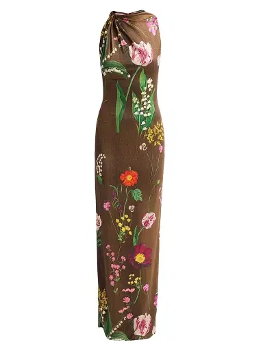 Oscar de la Renta Women's Mixed Botanical Jersey Day Dress | Thumbnail 1 Oscar de la Renta Women's Mixed Botanical Jersey Day Dress | Thumbnail 1