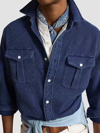 Polo Ralph Lauren Men's Classic-Fit Indigo-Dyed Workshirt - Indigo Waffle - Size XXL | Thumbnail 4 Polo Ralph Lauren Men's Classic-Fit Indigo-Dyed Workshirt - Indigo Waffle - Size XXL | Thumbnail 4
