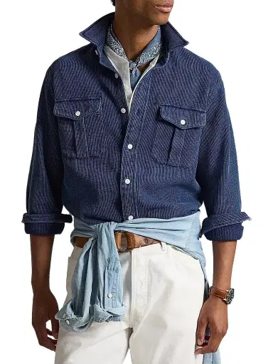 Polo Ralph Lauren Men's Classic-Fit Indigo-Dyed Workshirt - Indigo Waffle - Size XXL | Thumbnail 1 Polo Ralph Lauren Men's Classic-Fit Indigo-Dyed Workshirt - Indigo Waffle - Size XXL | Thumbnail 1