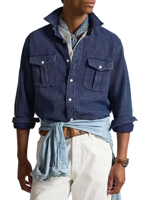 Polo Ralph Lauren Men's Classic-Fit Indigo-Dyed Workshirt - Indigo Waffle - Size XXL