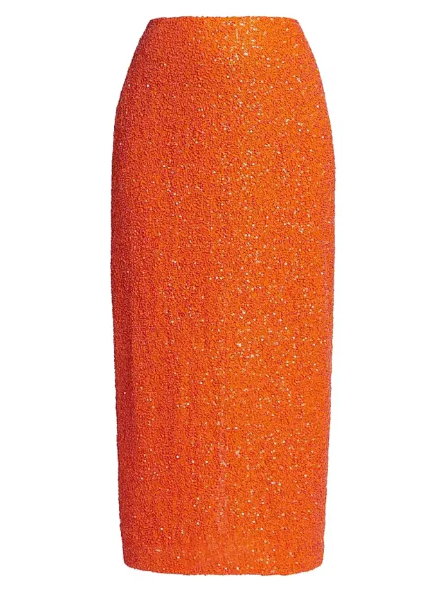 No Pise La Grama Women's Luciernaga Sequined Midi Skirt - Hot Orange