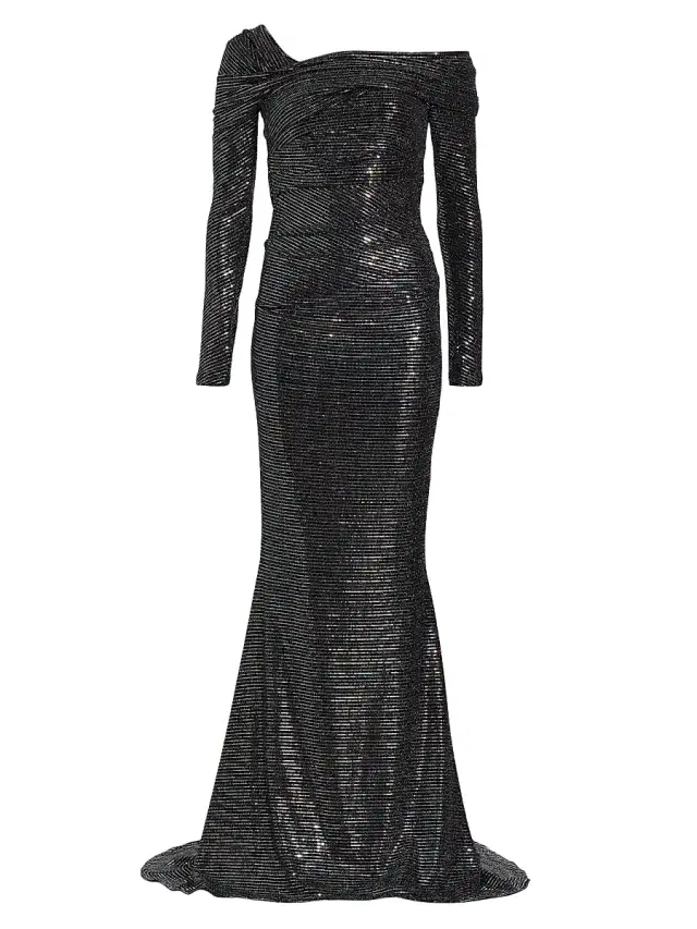 Talbot Runhof Women's Off-The-Shoulder Sequin Gown - Black