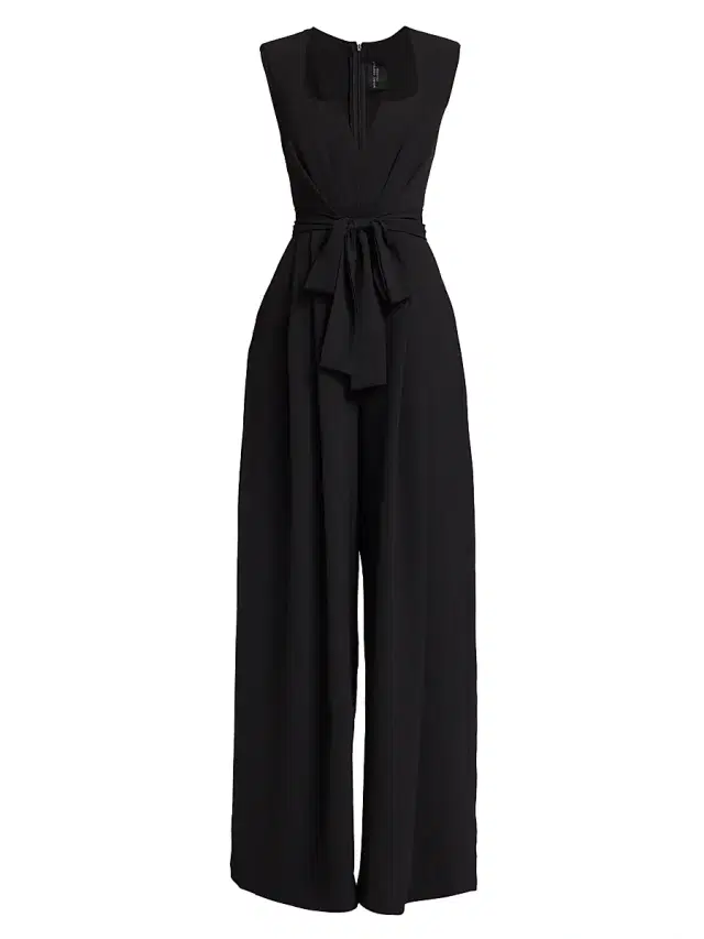 Michael Costello Collection Women's Eloise Belted Pleated Wide-Leg Jumpsuit - Black