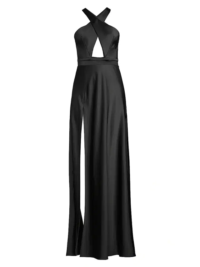 Katie May Women's Asher Satin Cut-Out Gown - Black - Size XL