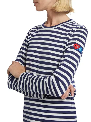 Comme des Garçons PLAY Women's Long-Sleeve Striped Cotton T-Shirt - Blue White Stripes - Size XS | Thumbnail 5 Comme des Garçons PLAY Women's Long-Sleeve Striped Cotton T-Shirt - Blue White Stripes - Size XS | Thumbnail 5