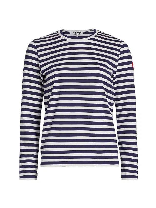 Comme des Garçons PLAY Women's Long-Sleeve Striped Cotton T-Shirt - Blue White Stripes