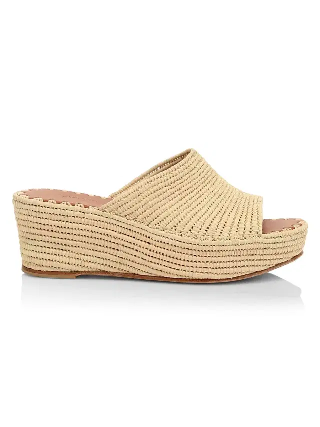 Carrie Forbes Women's Raffia Platform Wedge Mules - Natural