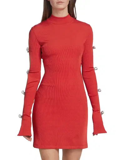 Mach & Mach Women's Crystal Bow Rib-Knit Minidress | Thumbnail 3