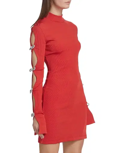 Mach & Mach Women's Crystal Bow Rib-Knit Minidress | Thumbnail 4