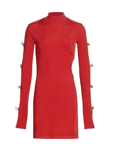 Mach & Mach Women's Crystal Bow Rib-Knit Minidress | Thumbnail 1