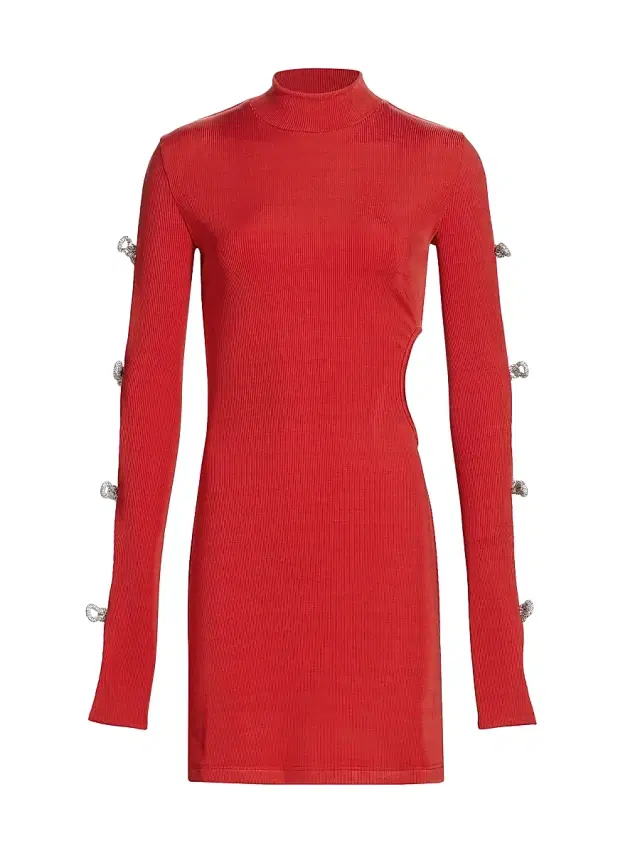 Mach & Mach Women's Crystal Bow Rib-Knit Minidress - Red