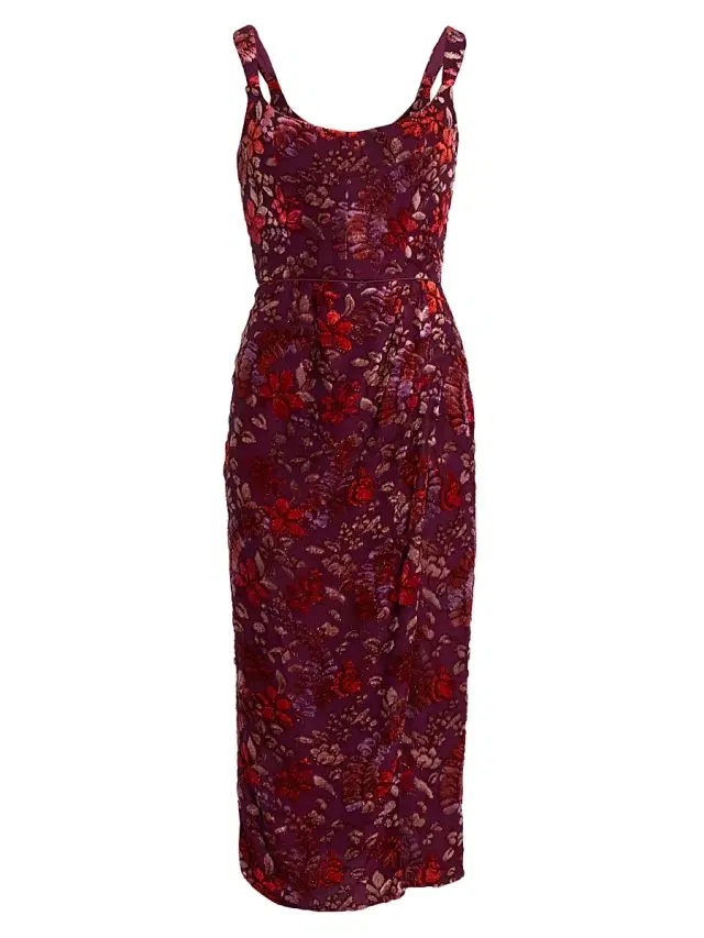 Markarian Women's Marla Velvet Burnout Midi-Dress - Burgundy Floral Burnout