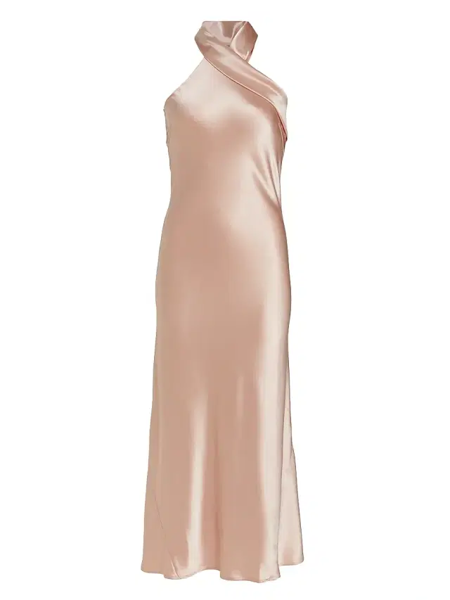 Galvan London Women's Pandora Satin Halterneck Midi-Dress - Rose Nude