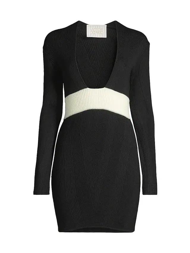 Victor Glemaud Women's Plunging U-Neck Rib-Knit Minidress - Black