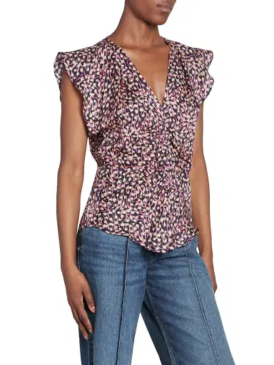 Isabel Marant Women's Lonea Floral Silk-Blend Top - Faded Night | Thumbnail 3 Isabel Marant Women's Lonea Floral Silk-Blend Top - Faded Night | Thumbnail 3