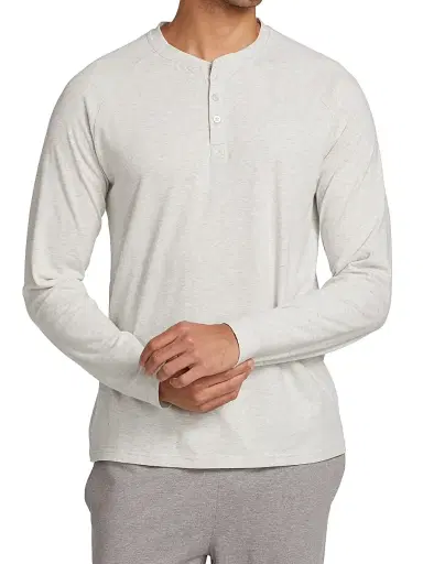 Saks Fifth Avenue Men's COLLECTION Heathered Henley Pajama Top | Thumbnail 3 Saks Fifth Avenue Men's COLLECTION Heathered Henley Pajama Top | Thumbnail 3