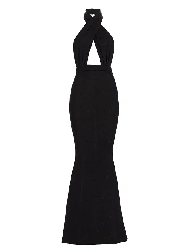 Michael Costello Collection Women's Kyle Speckled Halter Mermaid Gown - Black