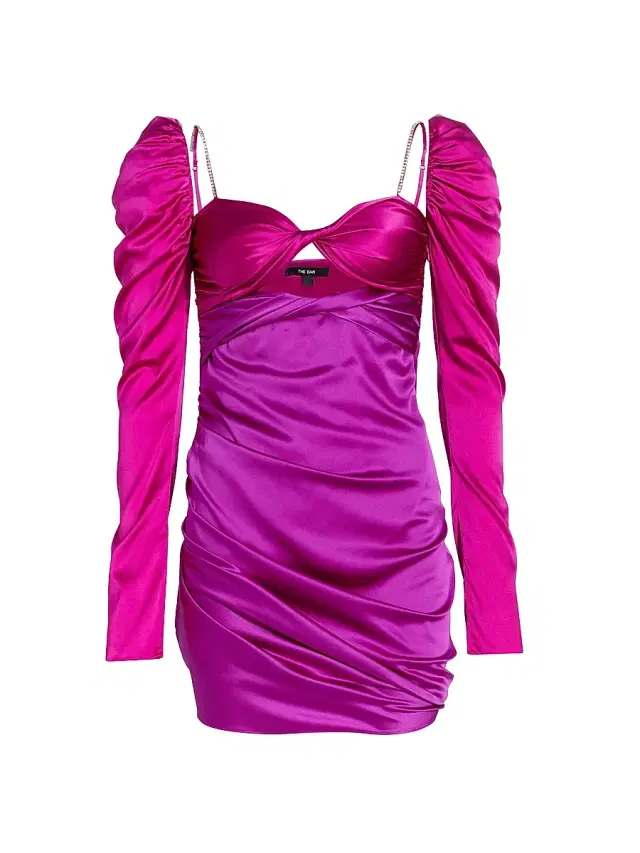The Bar Women's Two-Tone Silk Satin Twist-Front Minidress - Fucshia Amethyst