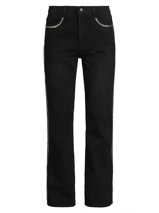 Midnight Rodeo Men's Persistence Of Memory Studded Bootcut Jeans - Jet Black Silver Studs