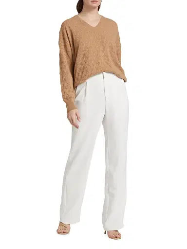 Saks Fifth Avenue Women's COLLECTION Pointelle V-Neck Cashmere Sweater - Cream - Size Small | Thumbnail 2 Saks Fifth Avenue Women's COLLECTION Pointelle V-Neck Cashmere Sweater - Cream - Size Small | Thumbnail 2