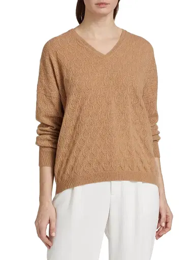 Saks Fifth Avenue Women's COLLECTION Pointelle V-Neck Cashmere Sweater - Cream - Size Small | Thumbnail 3 Saks Fifth Avenue Women's COLLECTION Pointelle V-Neck Cashmere Sweater - Cream - Size Small | Thumbnail 3