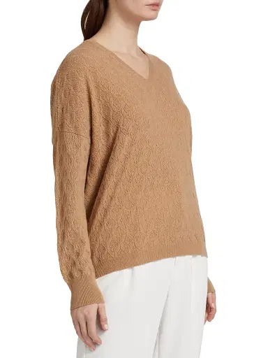 Saks Fifth Avenue Women's COLLECTION Pointelle V-Neck Cashmere Sweater - Cream - Size Small | Thumbnail 4 Saks Fifth Avenue Women's COLLECTION Pointelle V-Neck Cashmere Sweater - Cream - Size Small | Thumbnail 4