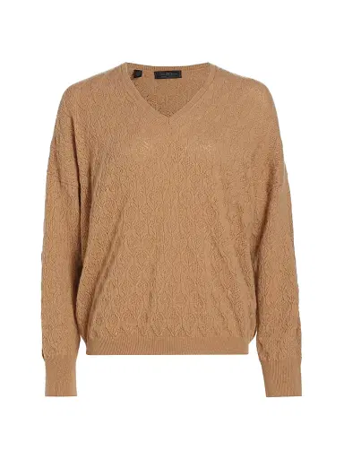 Saks Fifth Avenue Women's COLLECTION Pointelle V-Neck Cashmere Sweater - Cream - Size Small | Thumbnail 1 Saks Fifth Avenue Women's COLLECTION Pointelle V-Neck Cashmere Sweater - Cream - Size Small | Thumbnail 1