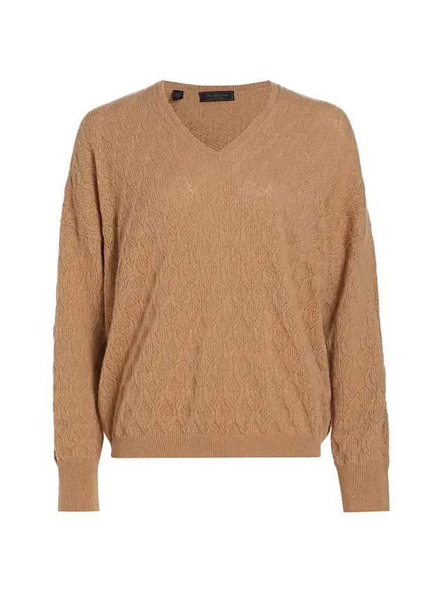 Saks Fifth Avenue Women's COLLECTION Pointelle V-Neck Cashmere Sweater - Cream